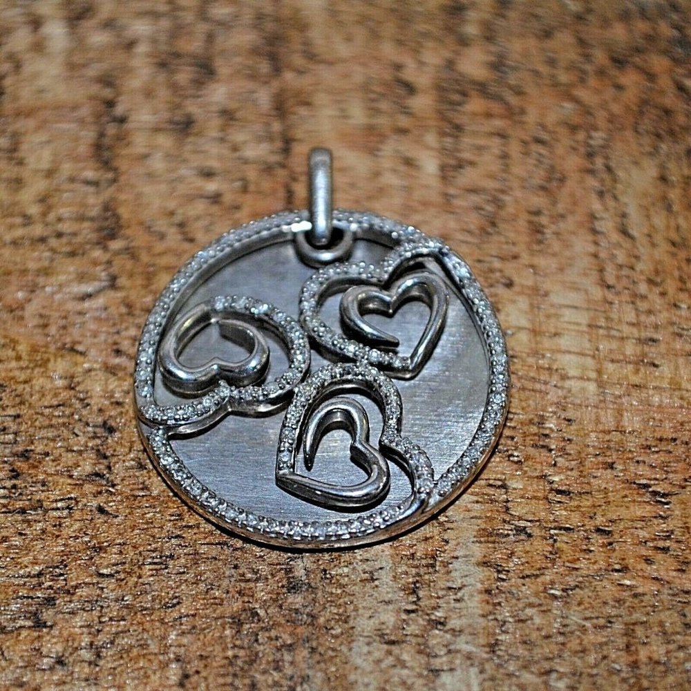Silver Heart Trio Round Pendant Necklace